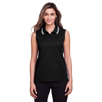 Devon & Jones DG20SW   CrownLux Performance Ladies' Plaited Tipped Sleeveless Polo