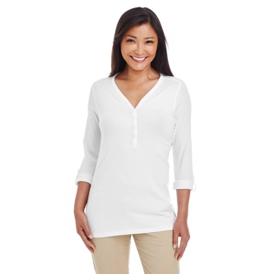 Devon & Jones DP186W   Ladies' Perfect Fit Y-Placket Convertible Sleeve Knit Top