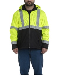 Berne HVJ206T   Men's Tall Hi-Vis Class 3 Hooded Softshell Jacket