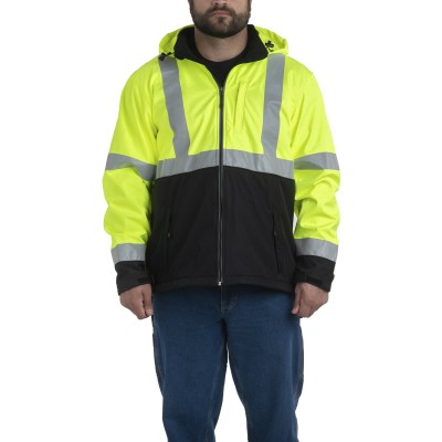 Berne HVJ206T   Men's Tall Hi-Vis Class 3 Hooded Softshell Jacket