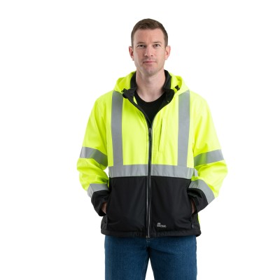 Berne HVJS206   Men's Hi-Vis Class 3 Hooded Softshell Jacket