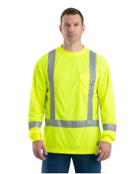 Berne HVK013   Men's Hi-Vis Class 3 Performance Long Sleeve Pocket T-Shirt