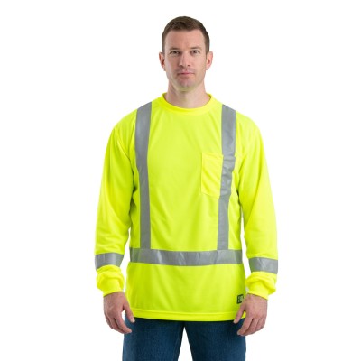 Berne HVK013   Men's Hi-Vis Class 3 Performance Long Sleeve Pocket T-Shirt