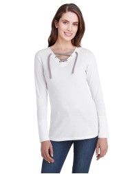 LAT LA3538   Ladies' Long Sleeve Fine Jersey Lace-Up T-Shirt