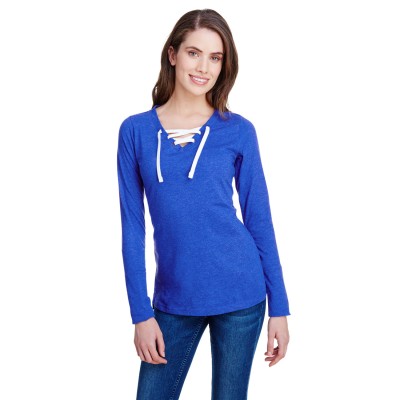 LAT LA3538   Ladies' Long Sleeve Fine Jersey Lace-Up T-Shirt