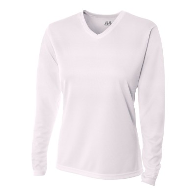 A4 NW3255   Ladies' Birds-Eye Mesh Long Sleeve V-Neck T-Shirt