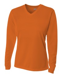 A4 NW3255   Ladies' Birds-Eye Mesh Long Sleeve V-Neck T-Shirt