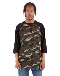 Shaka Wear SHRAGCM   Adult Three-Quarter Sleeve Camo Raglan T-Shirt