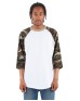 Shaka Wear SHRAGCM   Adult Three-Quarter Sleeve Camo Raglan T-Shirt