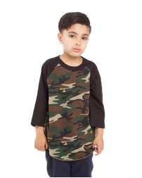 Shaka Wear SHRAGCY   Youth Three-Quarter Sleeve Camo Raglan T-Shirt